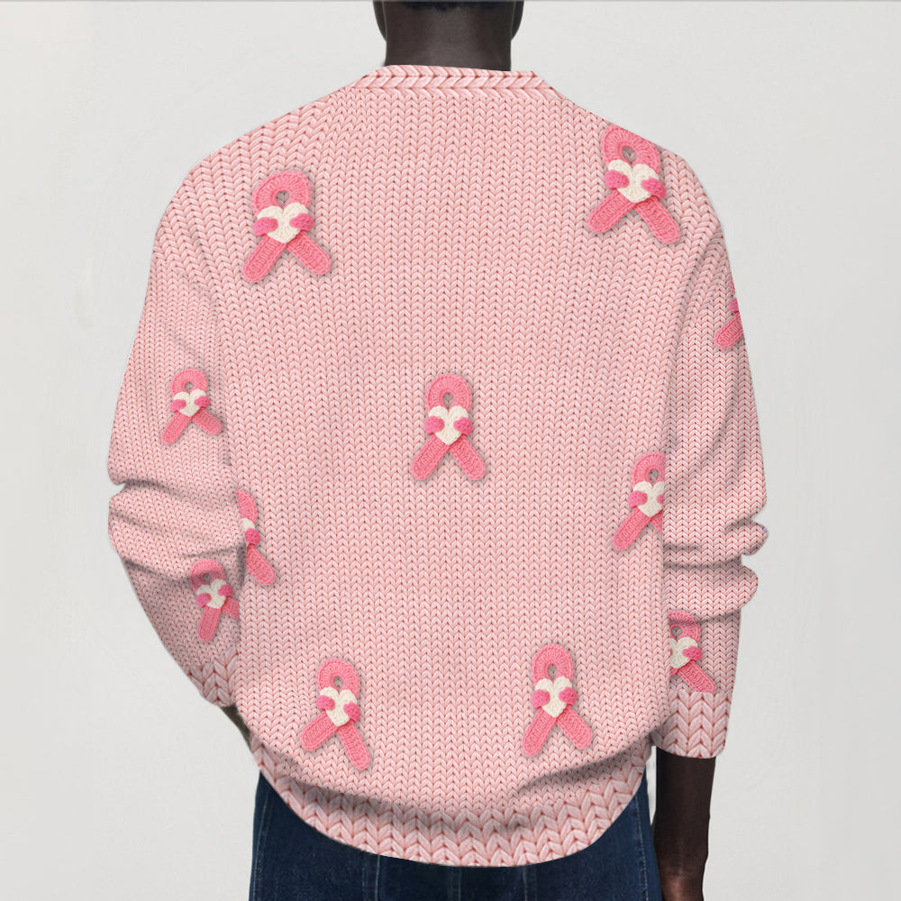 Breast Cancer Awareness Ribbon - Personalized Breast Cancer Awareness Cardigan Sweater