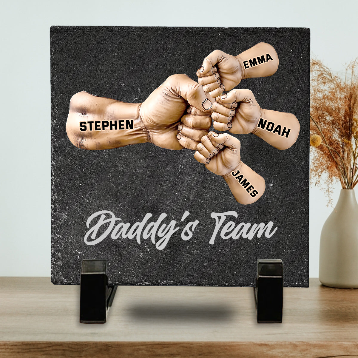 Daddy's Team - Personalized Father Square Shaped Stone