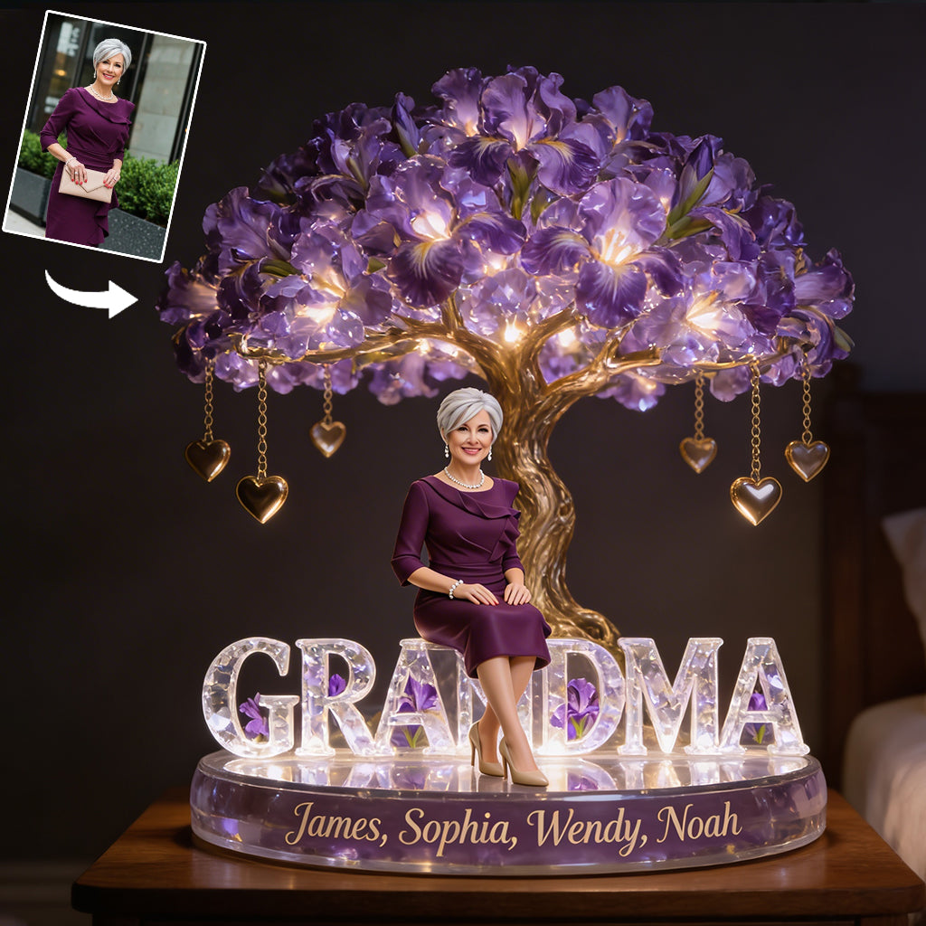Custom Any Photo Flower Tree Gift For Mom, Grandma - Personalized Grandma Acrylic LED Night Light
