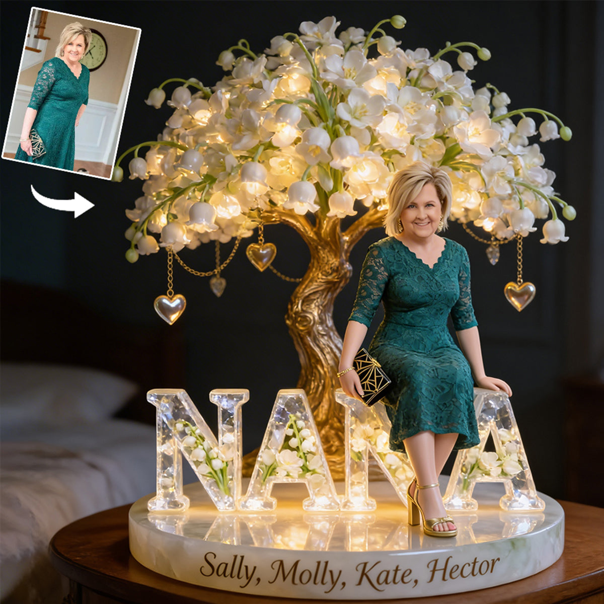 Custom Any Photo Flower Tree Gift For Mom, Grandma - Personalized Grandma Acrylic LED Night Light