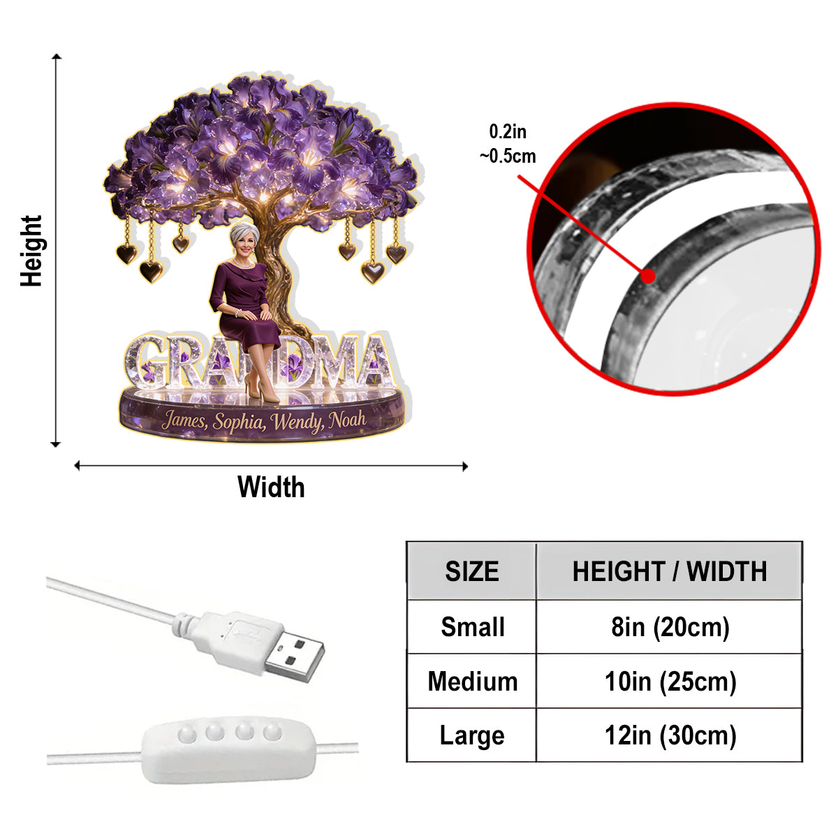 Custom Any Photo Flower Tree Gift For Mom, Grandma - Personalized Grandma Acrylic LED Night Light