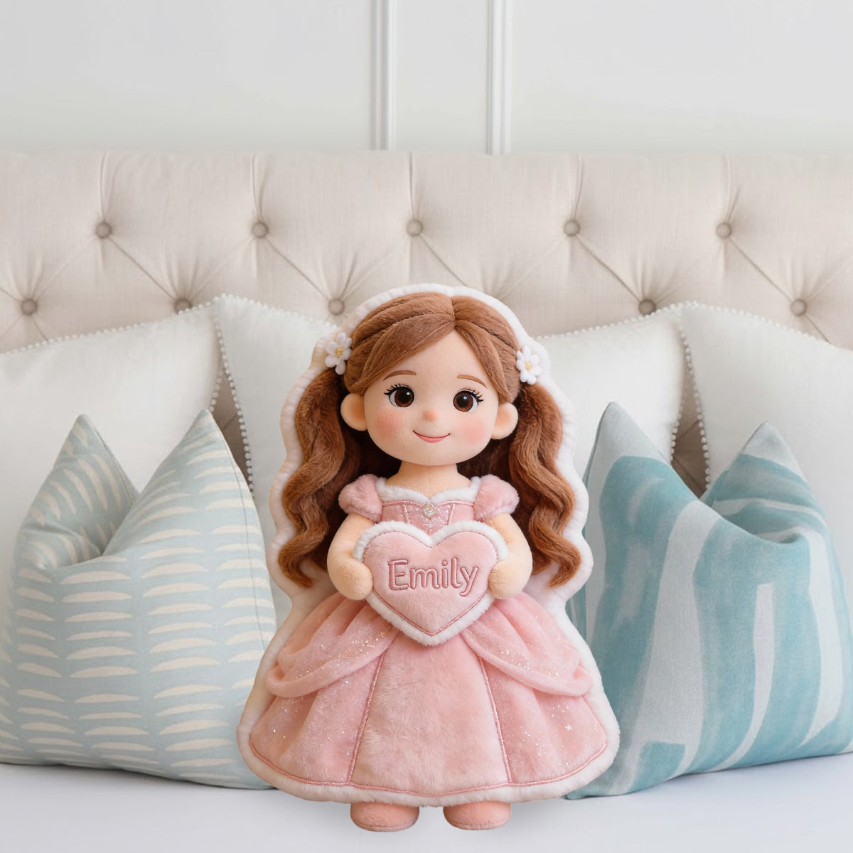 Coussin personnalisé en fausse fourrure pour enfant avec une photo de princesse