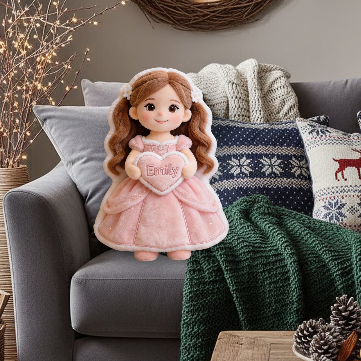 Coussin personnalisé en fausse fourrure pour enfant avec une photo de princesse