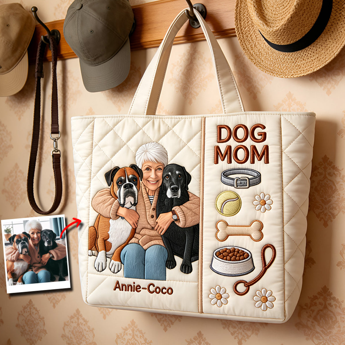 Dog Mom - Personalized Dog Quilted Tote Bag