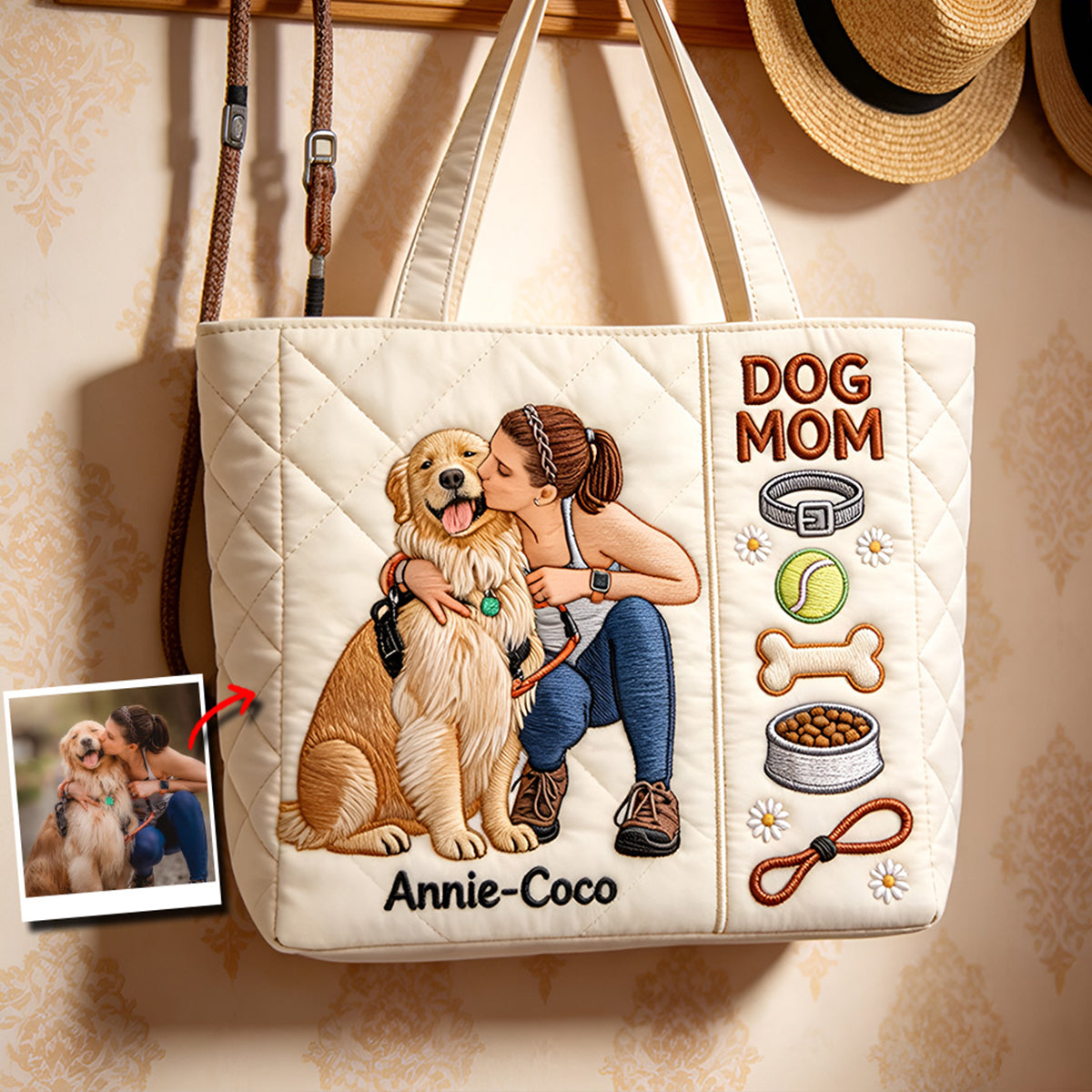 Dog Mom - Personalized Dog Quilted Tote Bag