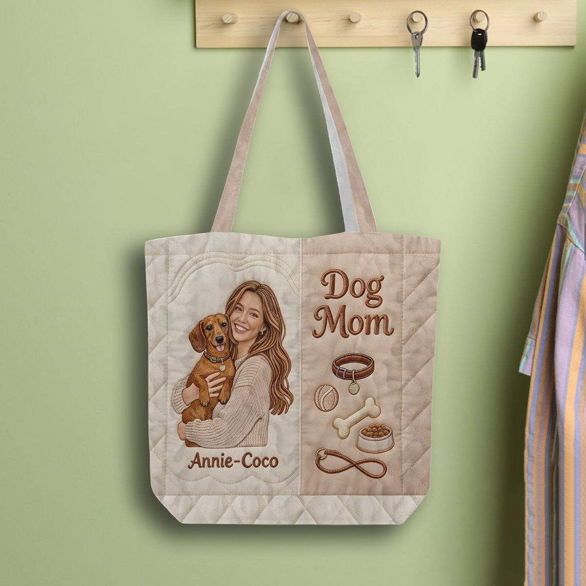 Dog Mom - Personalized Dog Quilted Tote Bag