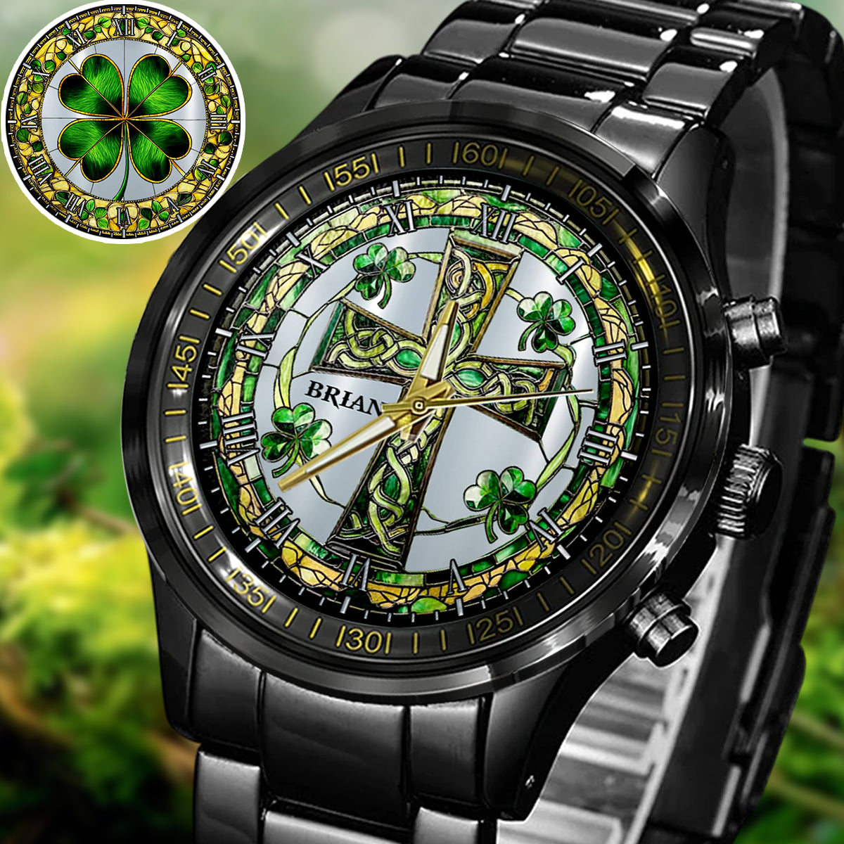 Celtic Cross Shamrock - Personalized Irish Hand Watch