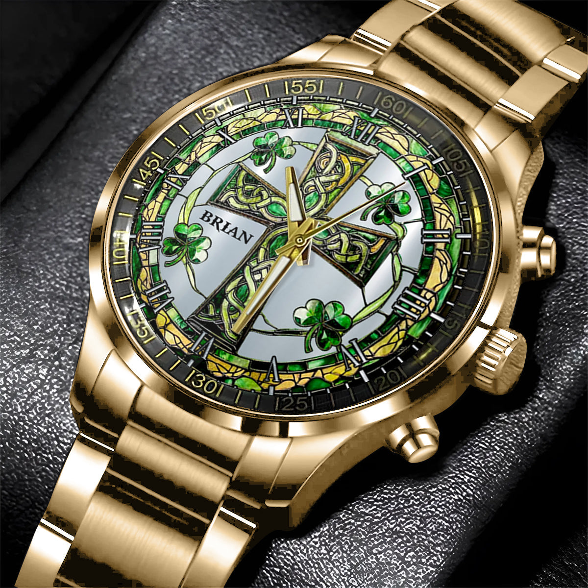 Celtic Cross Shamrock - Personalized Irish Hand Watch