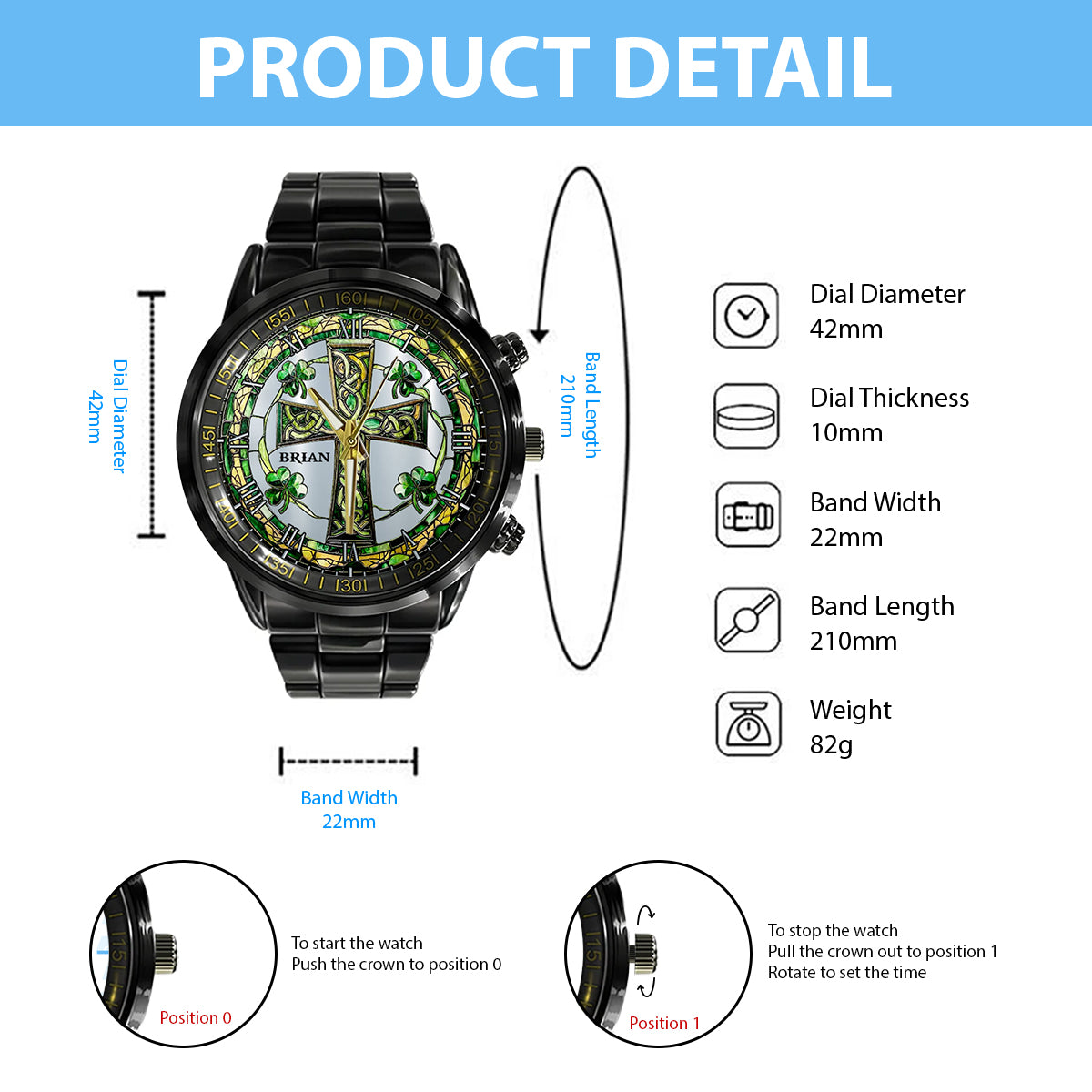 Celtic Cross Shamrock - Personalized Irish Hand Watch