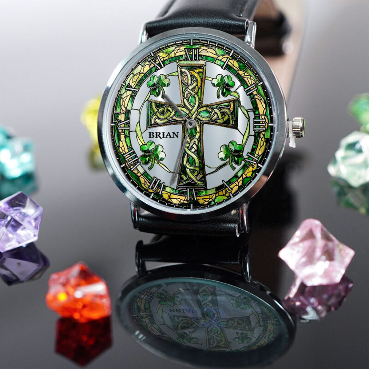 Celtic Cross Shamrock - Personalized Irish Hand Watch