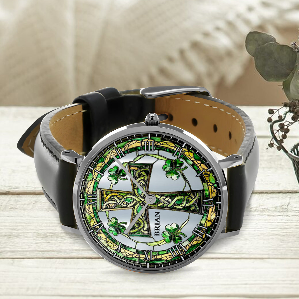 Celtic Cross Shamrock - Personalized Irish Hand Watch