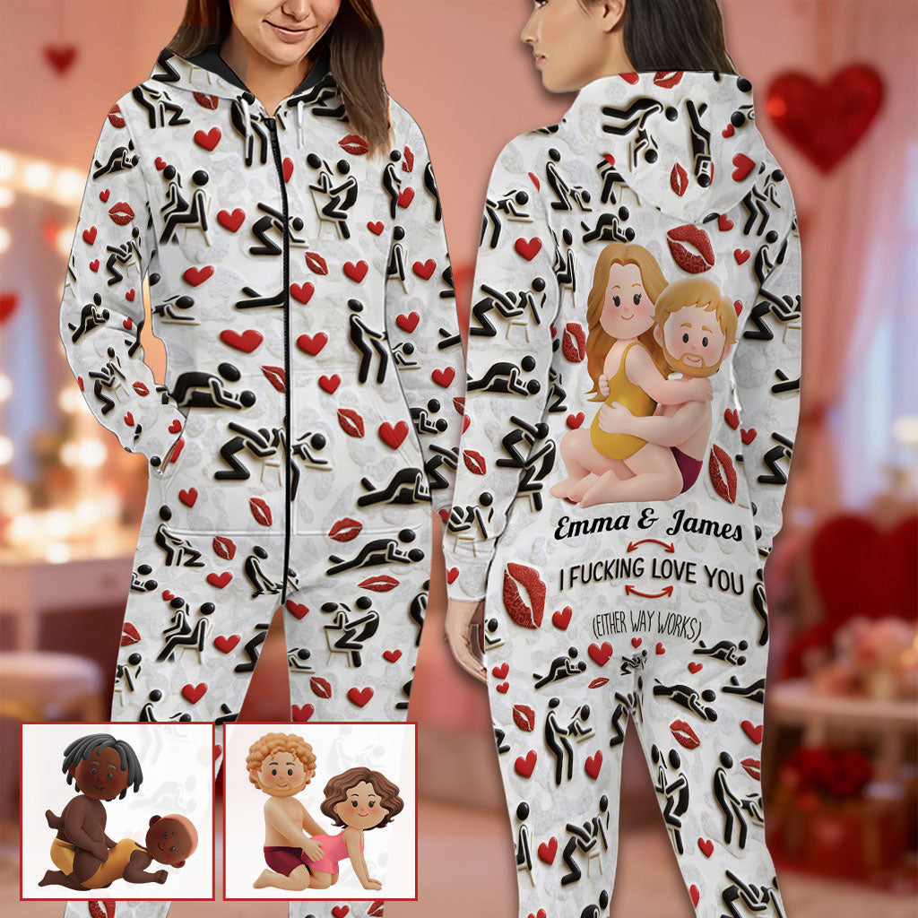 I Love You - Personalized Spicy Couple Hooded Jumpsuit