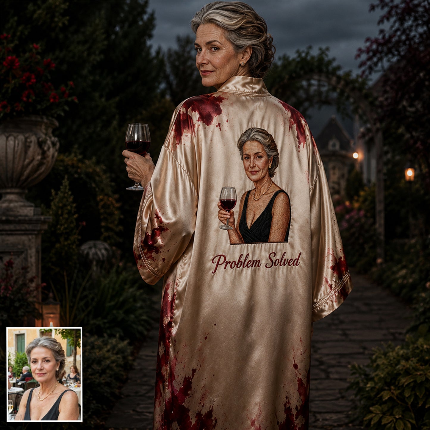 Bloodstained - Personalized Wine Satin Robe