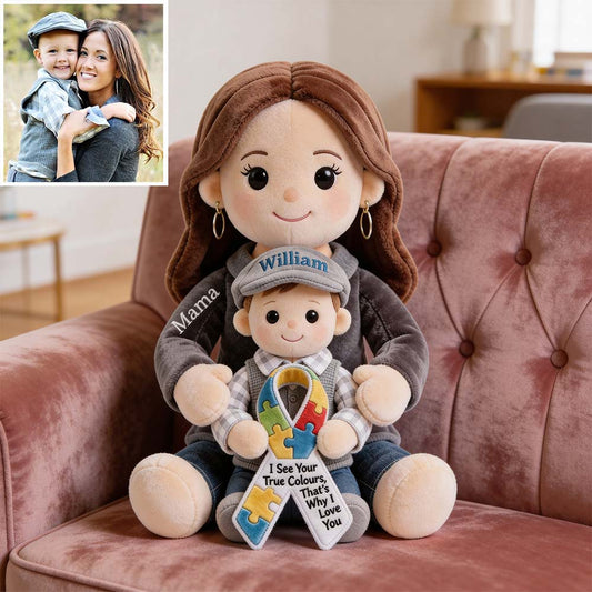 Umarmung zum Thema Autismus – Personalisiertes Kissen in Form eines Kunstfells zum Thema Autismus