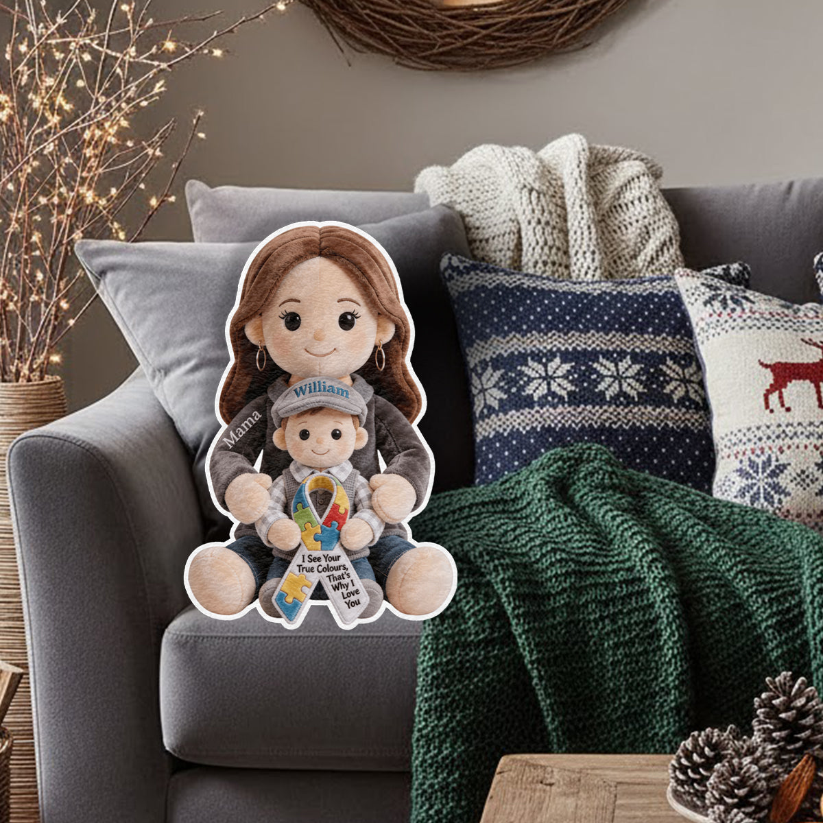 Autism Awareness Hug - Personalized Autism Awareness Faux Fur Shaped Pillow