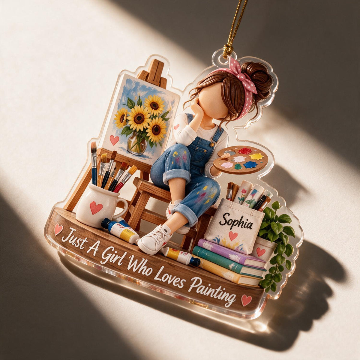 Personalized Christmas Girl Painter Ornament, Little Artist Gift for Daughter