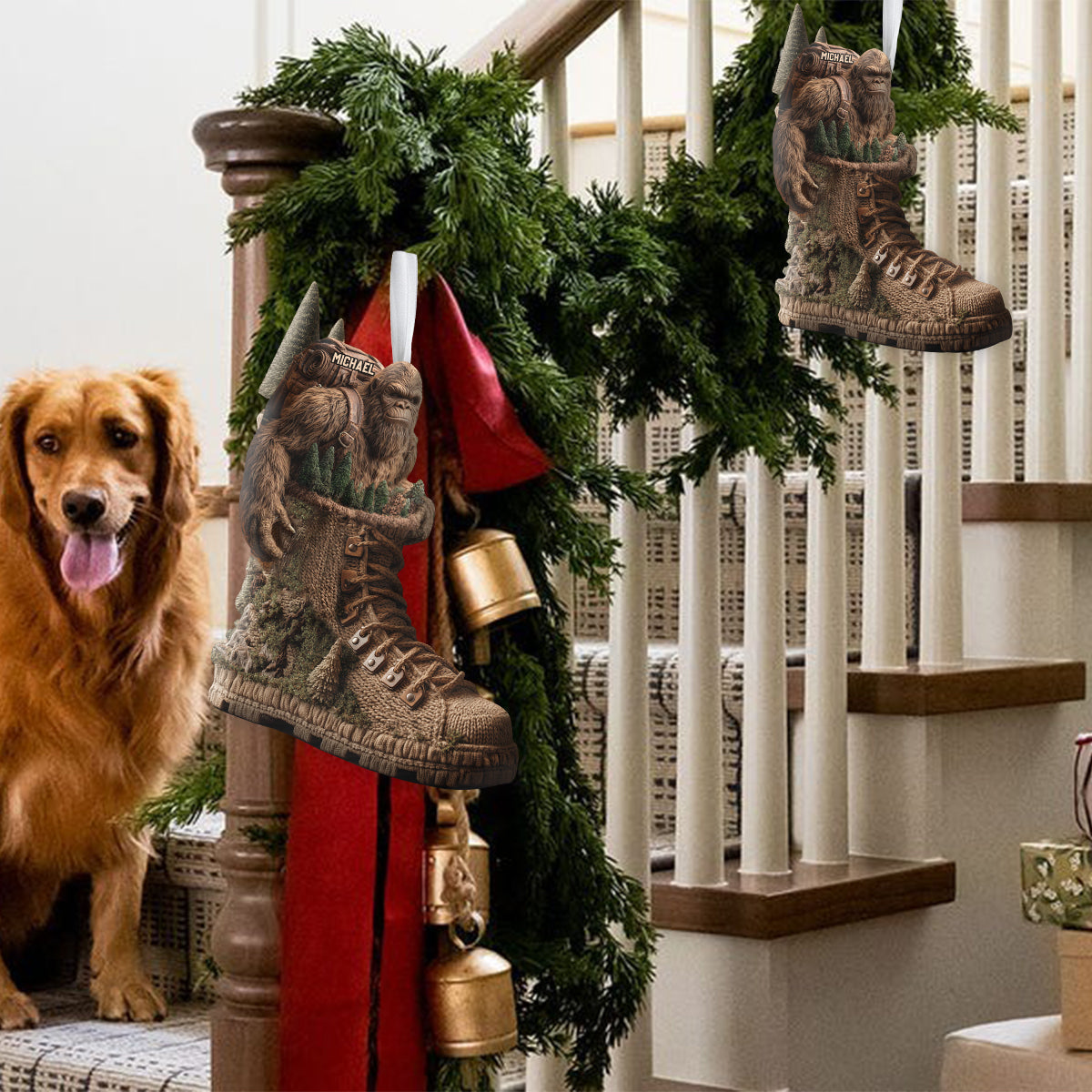 Into The Wood - Personalized Hiking Shaped Christmas Stocking