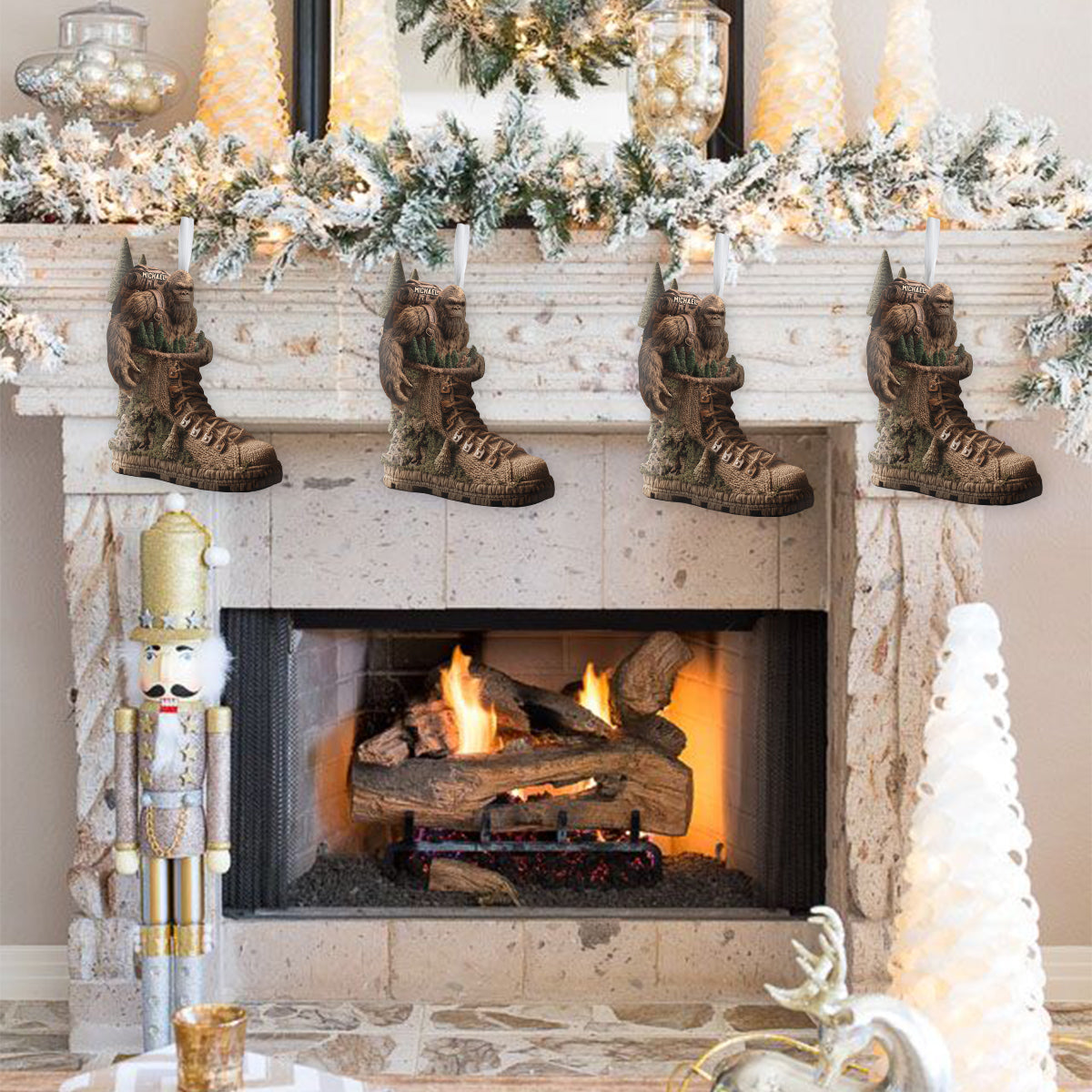 Into The Wood - Personalized Hiking Shaped Christmas Stocking