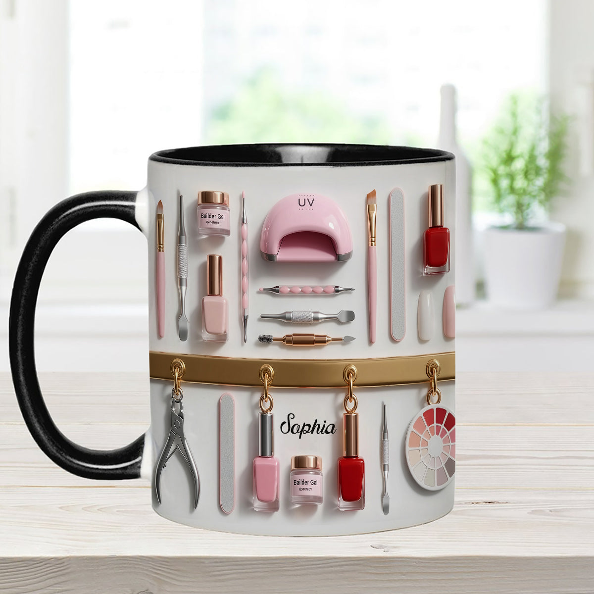 Mug décoratif personnalisé pour salon de manucure avec agitateurs en acrylique
