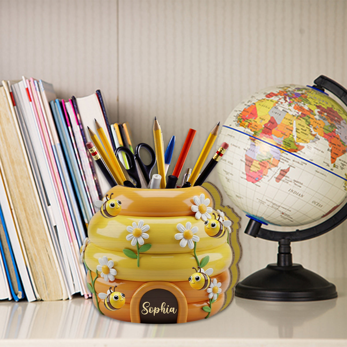 Adorable Beehive - Personalized Bee Wooden Pen Holder