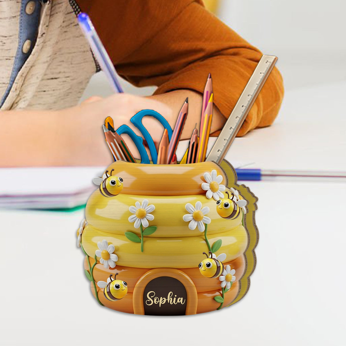 Adorable Beehive - Personalized Bee Wooden Pen Holder