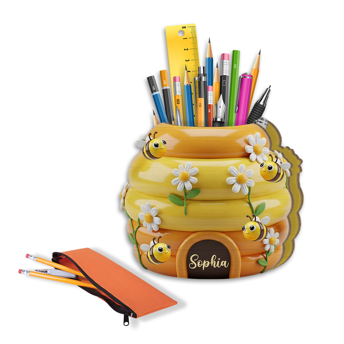 Adorable Beehive - Personalized Bee Wooden Pen Holder