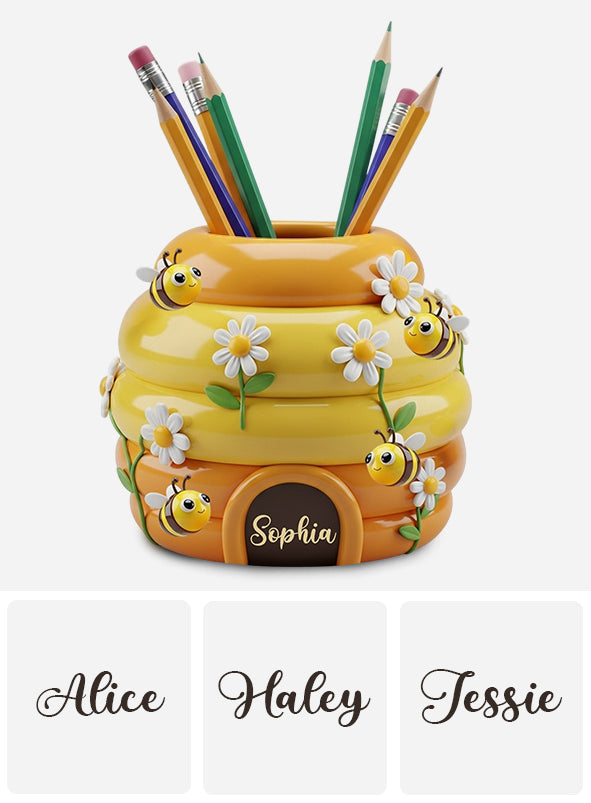 Adorable Beehive - Personalized Bee Wooden Pen Holder