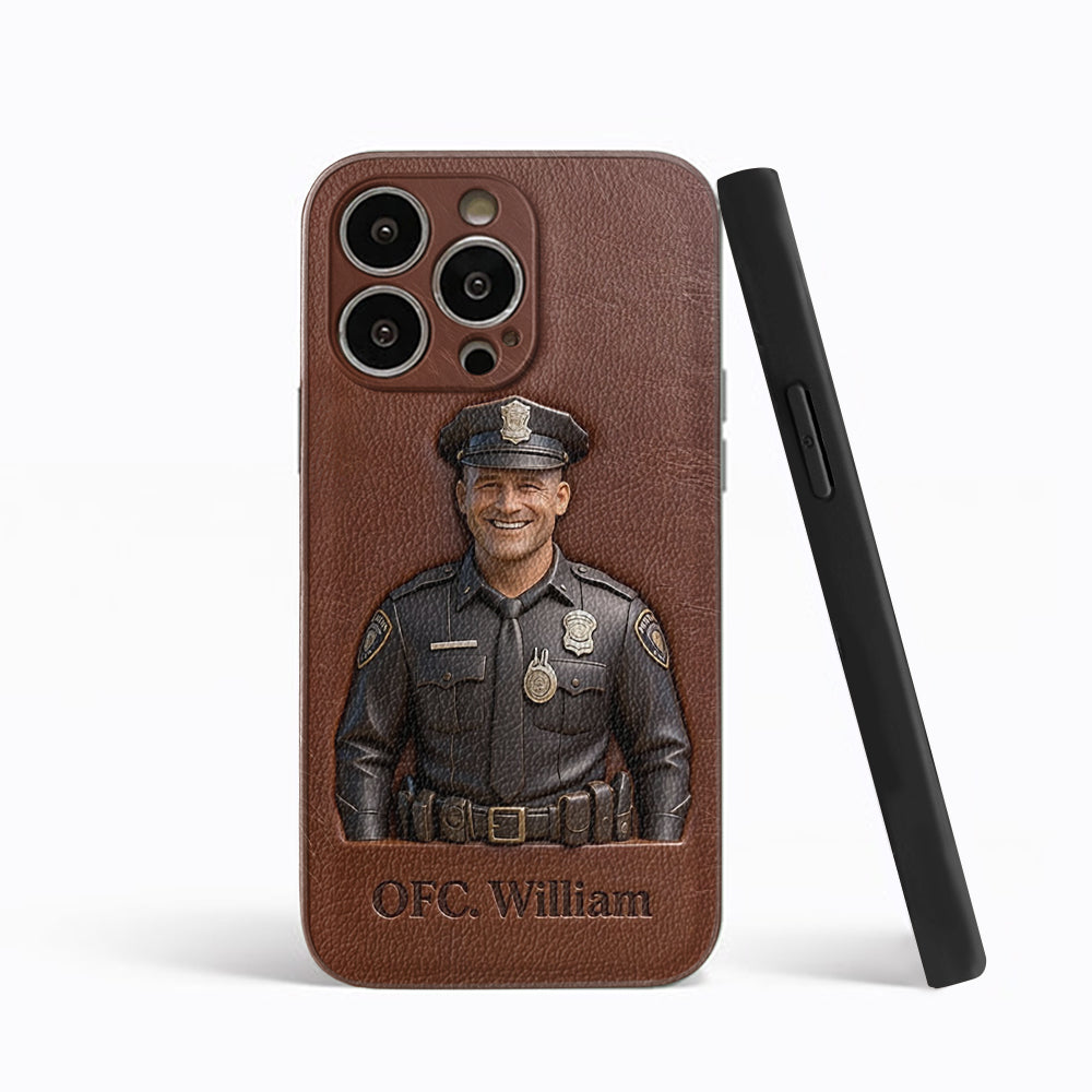 Police Gifts - Personalized Police Officer Leather Phone Case
