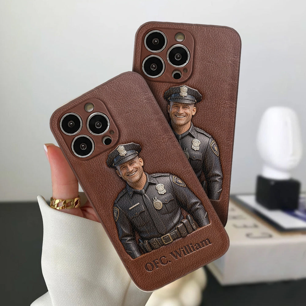 Police Gifts - Personalized Police Officer Leather Phone Case