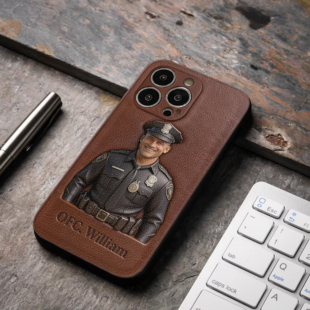 Police Gifts - Personalized Police Officer Leather Phone Case
