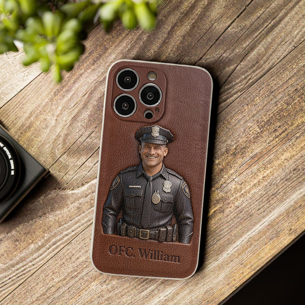 Police Gifts - Personalized Police Officer Leather Phone Case