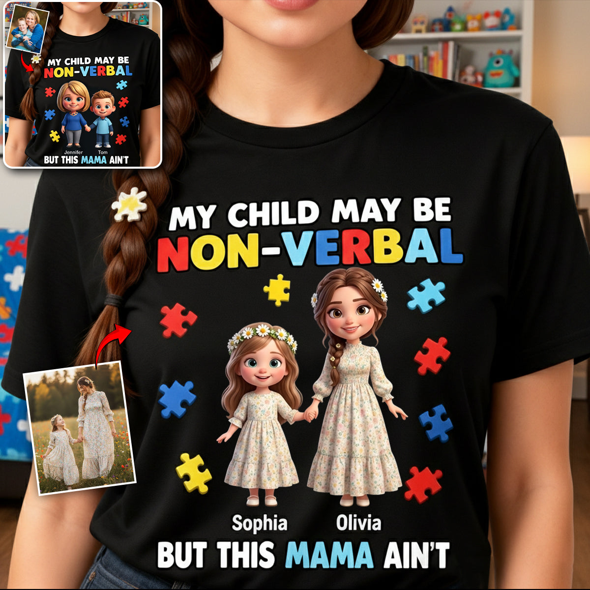 Maman fière d'un enfant autiste - T-shirt personnalisé de sensibilisation à l'autisme