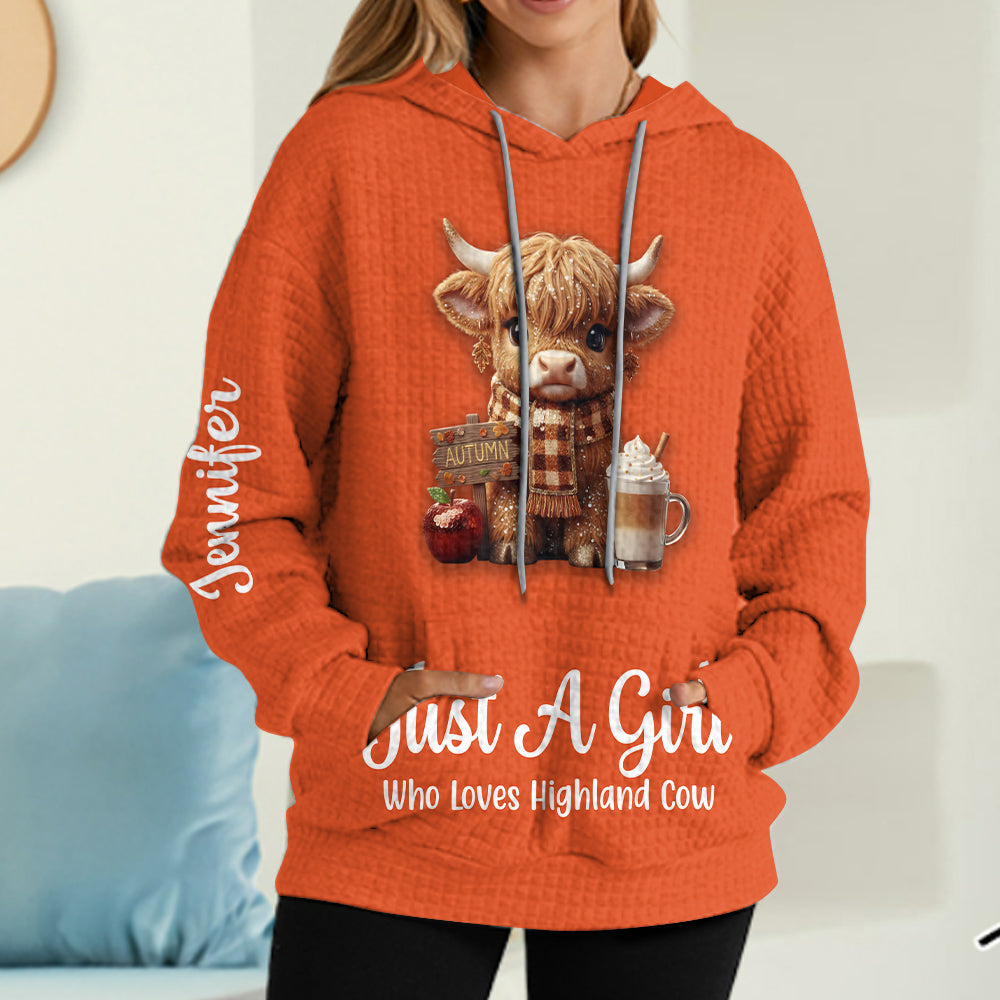 Autumn Highland Cow - Personalized Highland Cow Waffle Hoodie