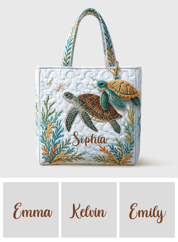 Meeresschildkröten Set Tasche mit Charm - Personalisierte gesteppten Tragetasche mit Plüsch Charm