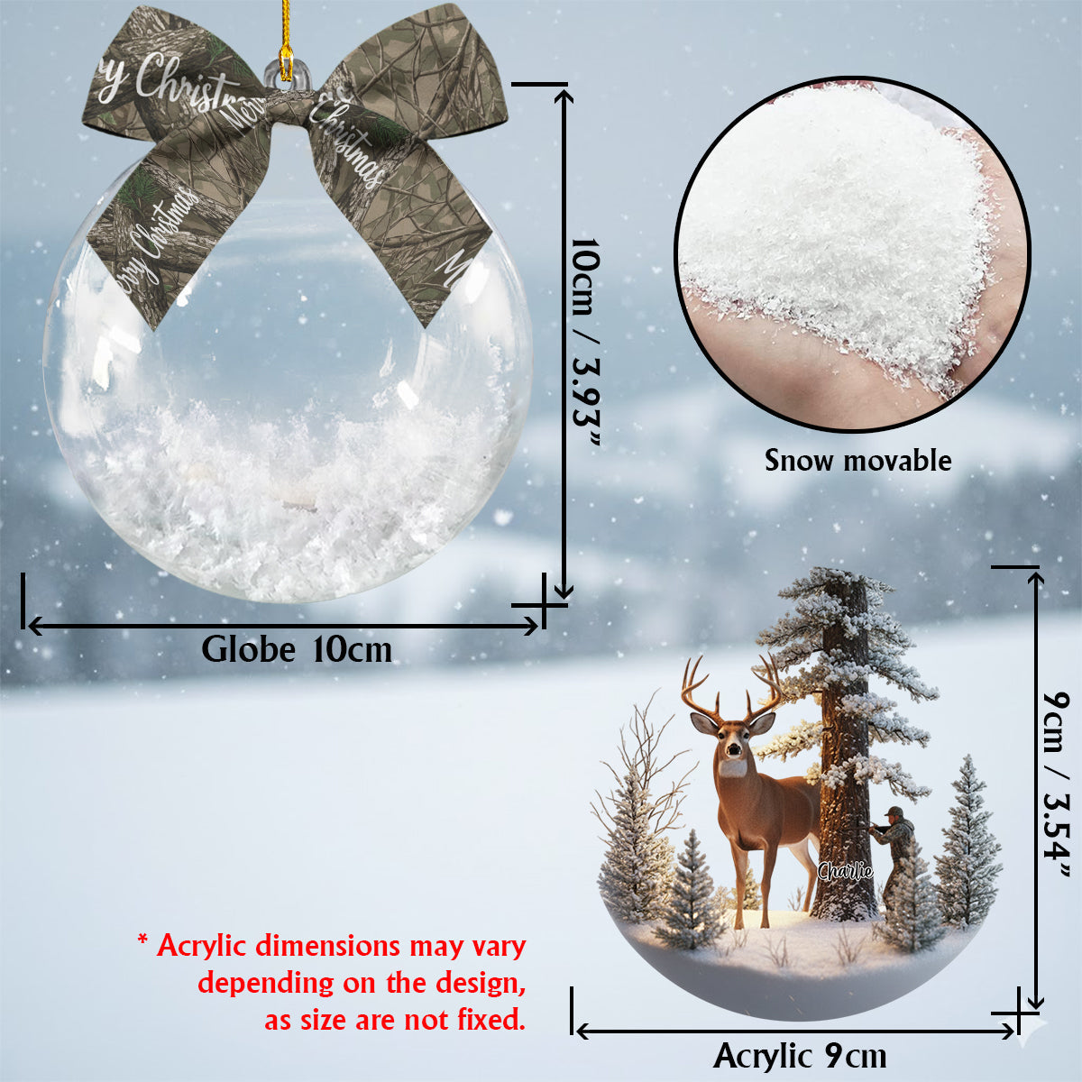 Weihnachtsgeschenk für Jäger – Personalisierte Schneekugel mit Bogen