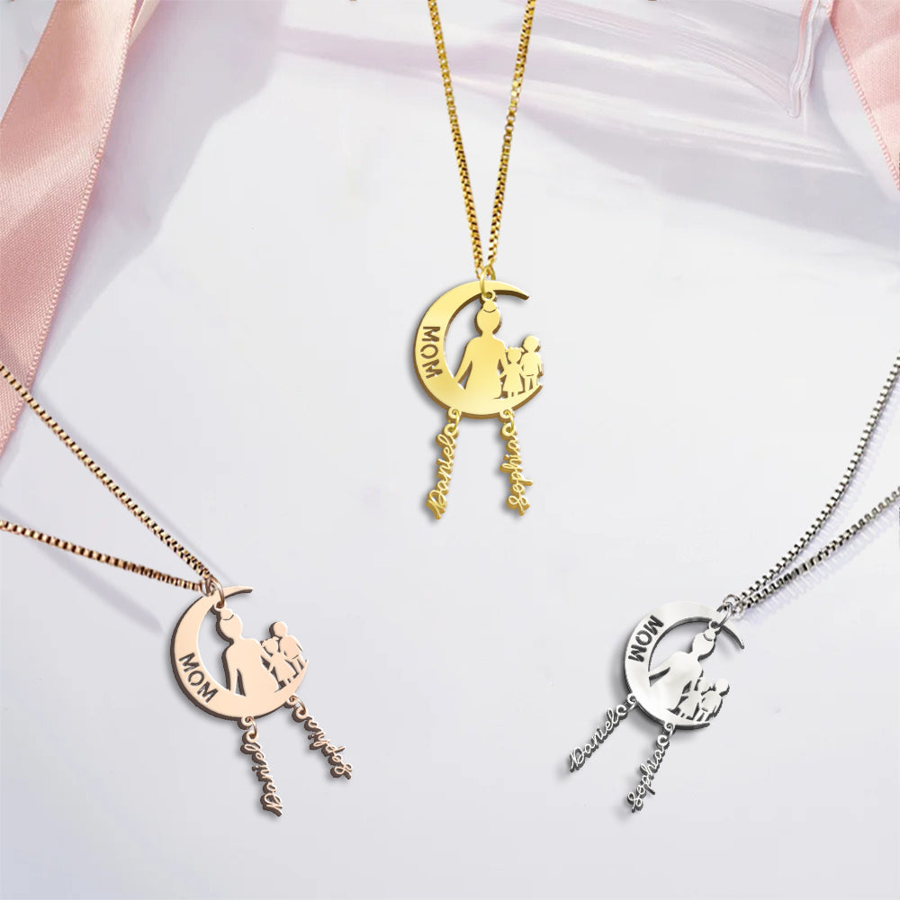 Mom I Love You To The Moon And Back - Personalized Mother Necklace with Charms