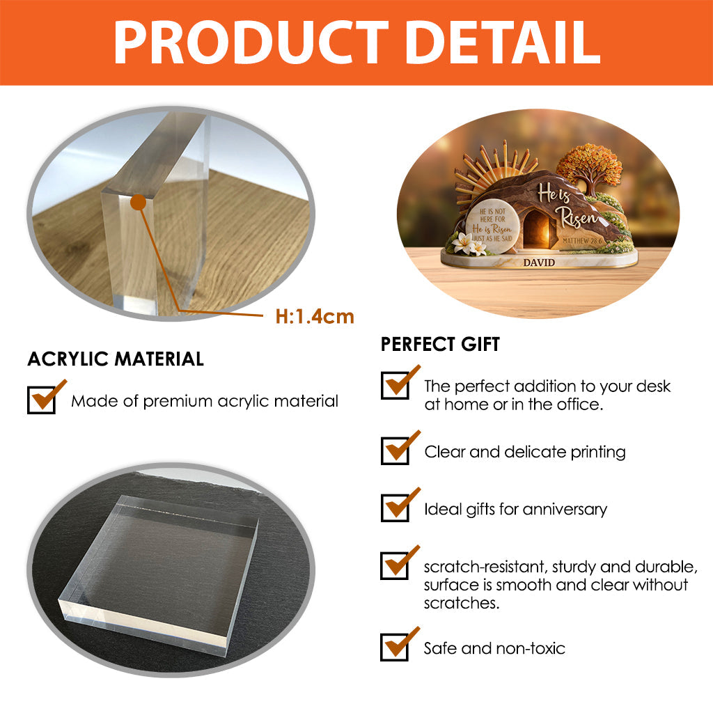 Er ist auferstanden – Personalisierte christliche Acrylplakette in individueller Form
