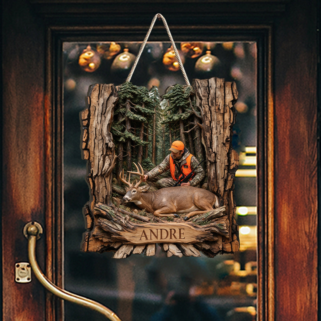 Tree Trunk Style Wall Decor - Personalized Hunting Custom Shaped Wood Sign
