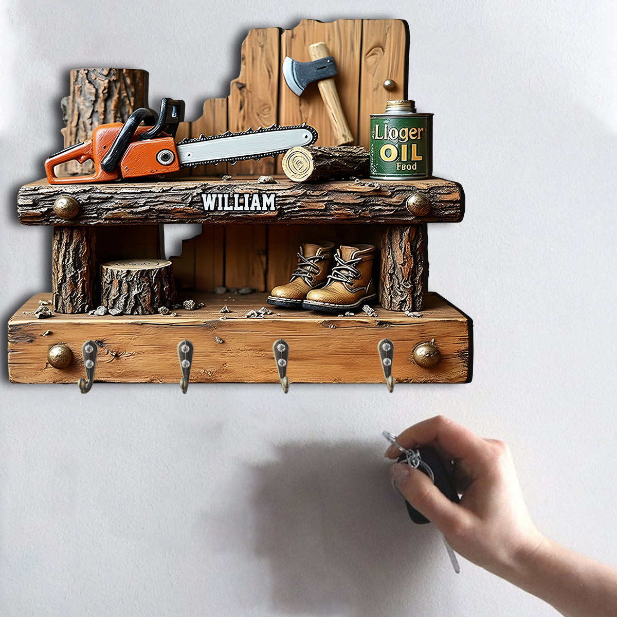 Chainsaw - Personalized Logger Custom Shaped Hanging Rack