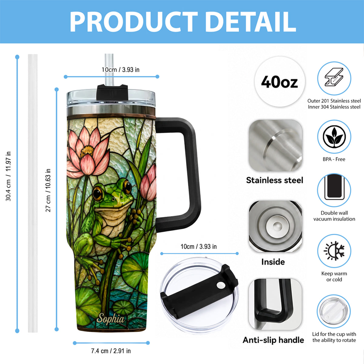 Cute Frog - Personalized Frog Tumbler With Handle