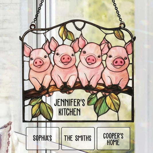 Amoureux des cochons - Décoration attrape-soleil personnalisée à suspendre à la fenêtre - Ornement attrape-soleil pour les amoureux des cochons 