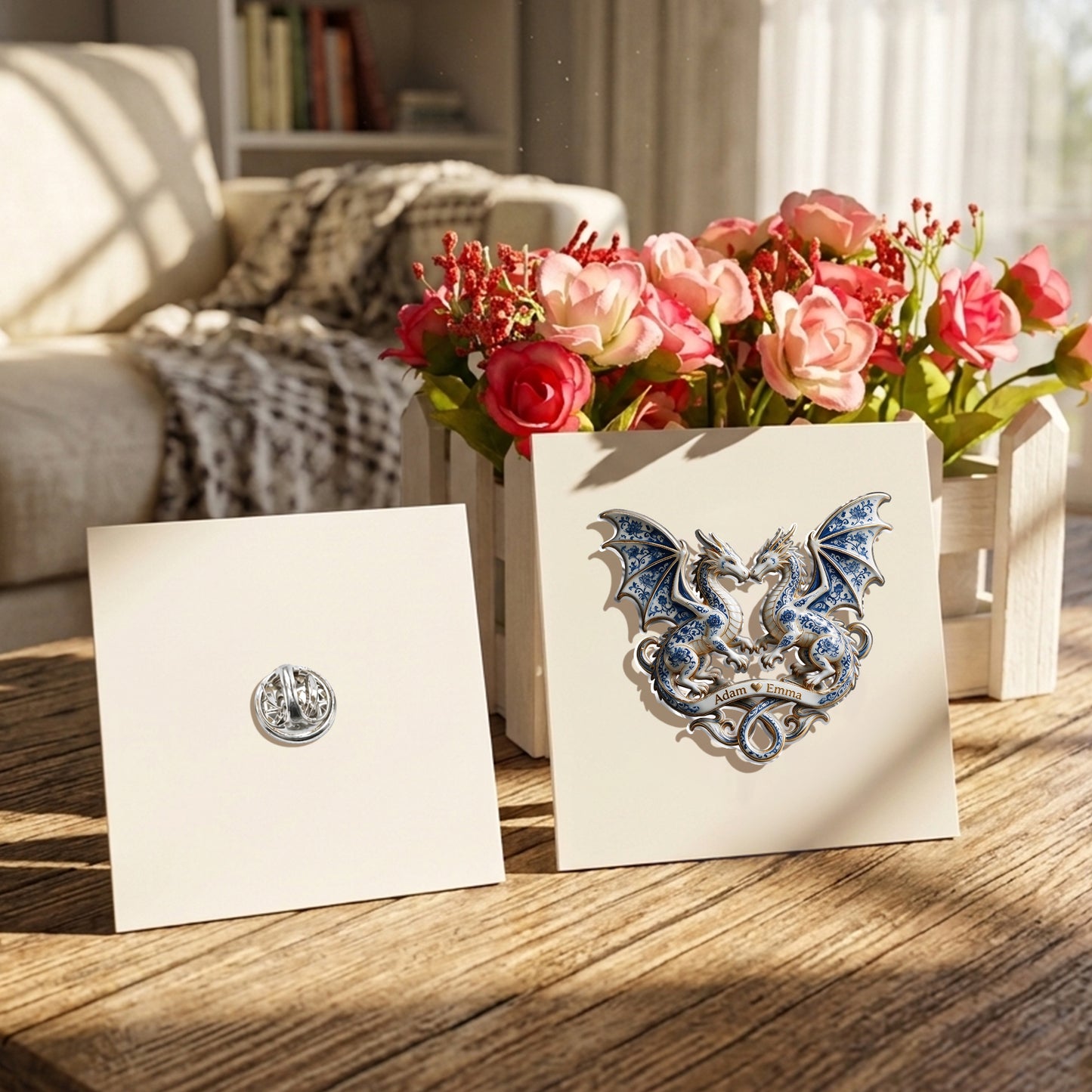 Blue & White Dragon Couple - Personalized Dragon 3D Embossed Enamel Pin