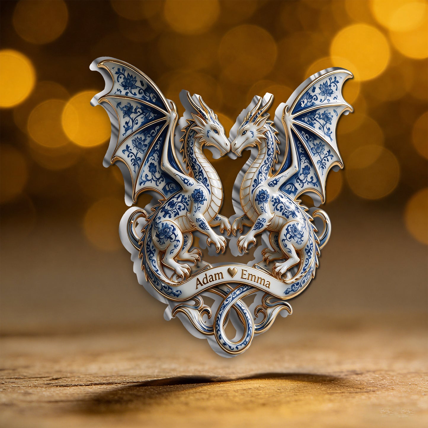 Blue & White Dragon Couple - Personalized Dragon 3D Embossed Enamel Pin