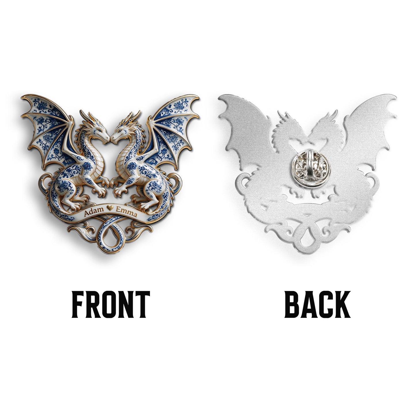 Blue & White Dragon Couple - Personalized Dragon 3D Embossed Enamel Pin