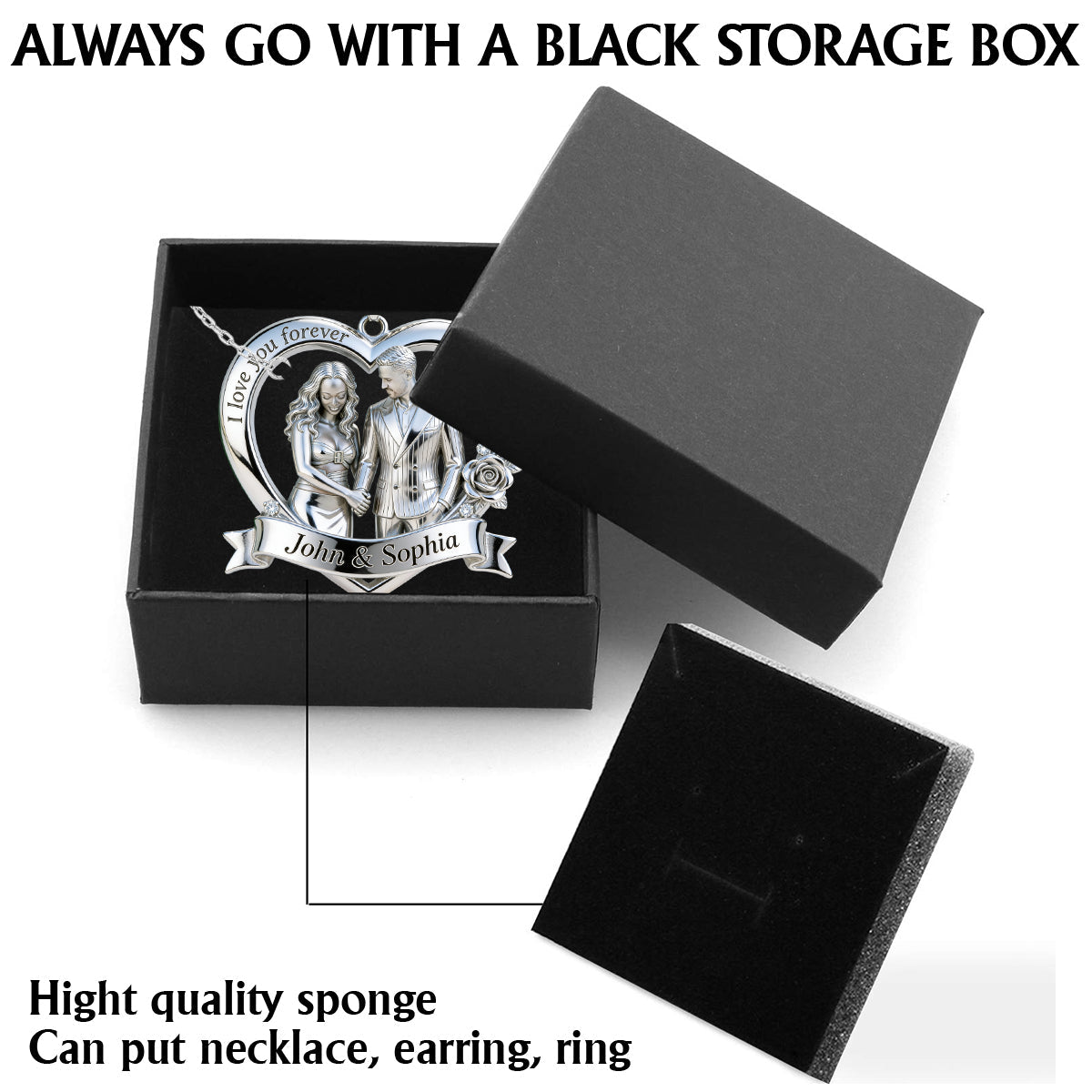 Couple Valentine Gift, I Love You Forever - Personalized Couple Shaped Metal Pendant Necklace