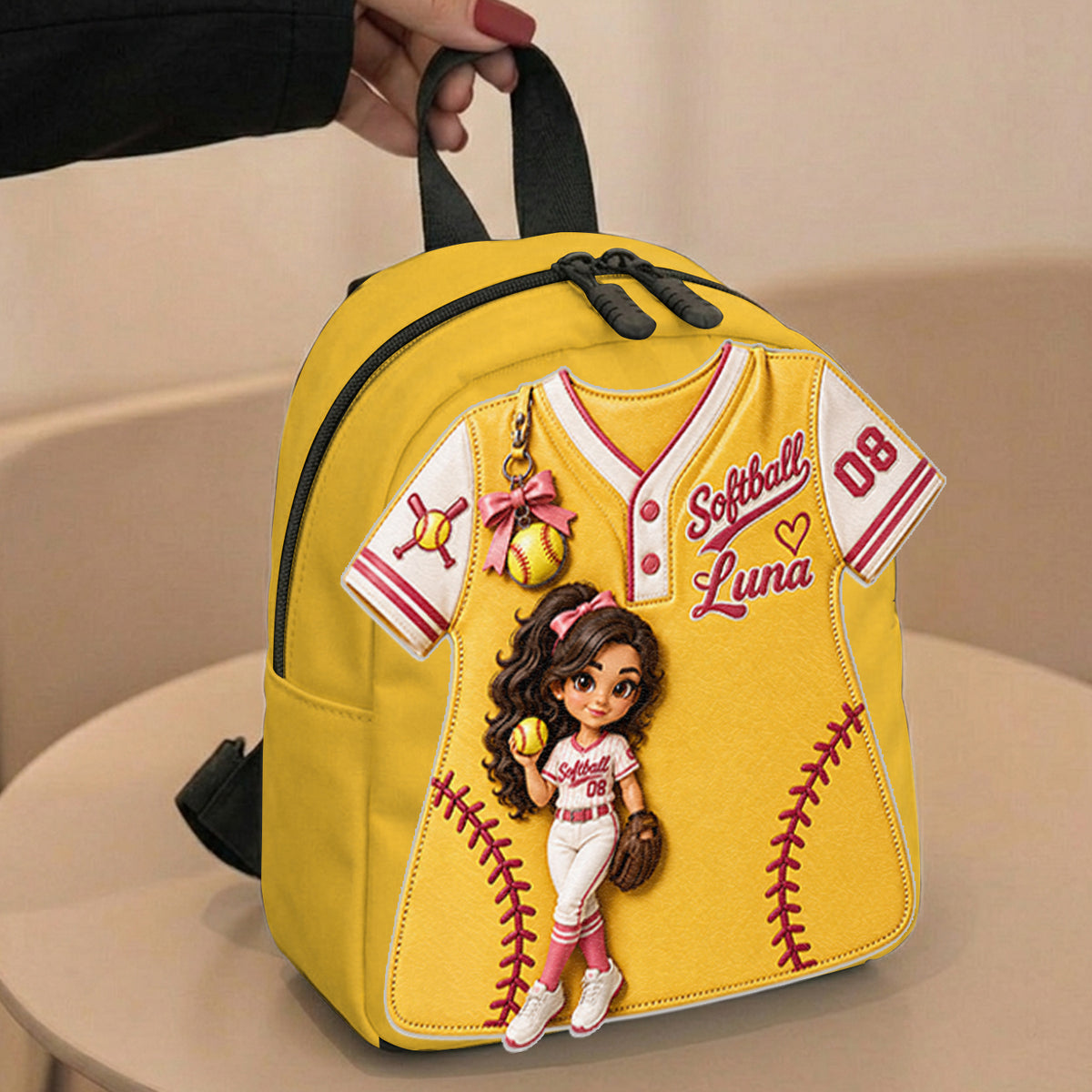 Custom Any Sport From Any Photo - Personalized Softball Changeable Leather Patch Backpack