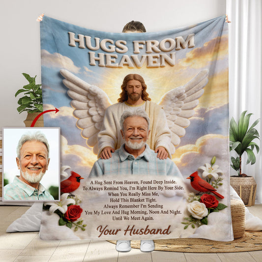 Memorial Gift, Hugs From Heaven - Personalized Memorial Blanket
