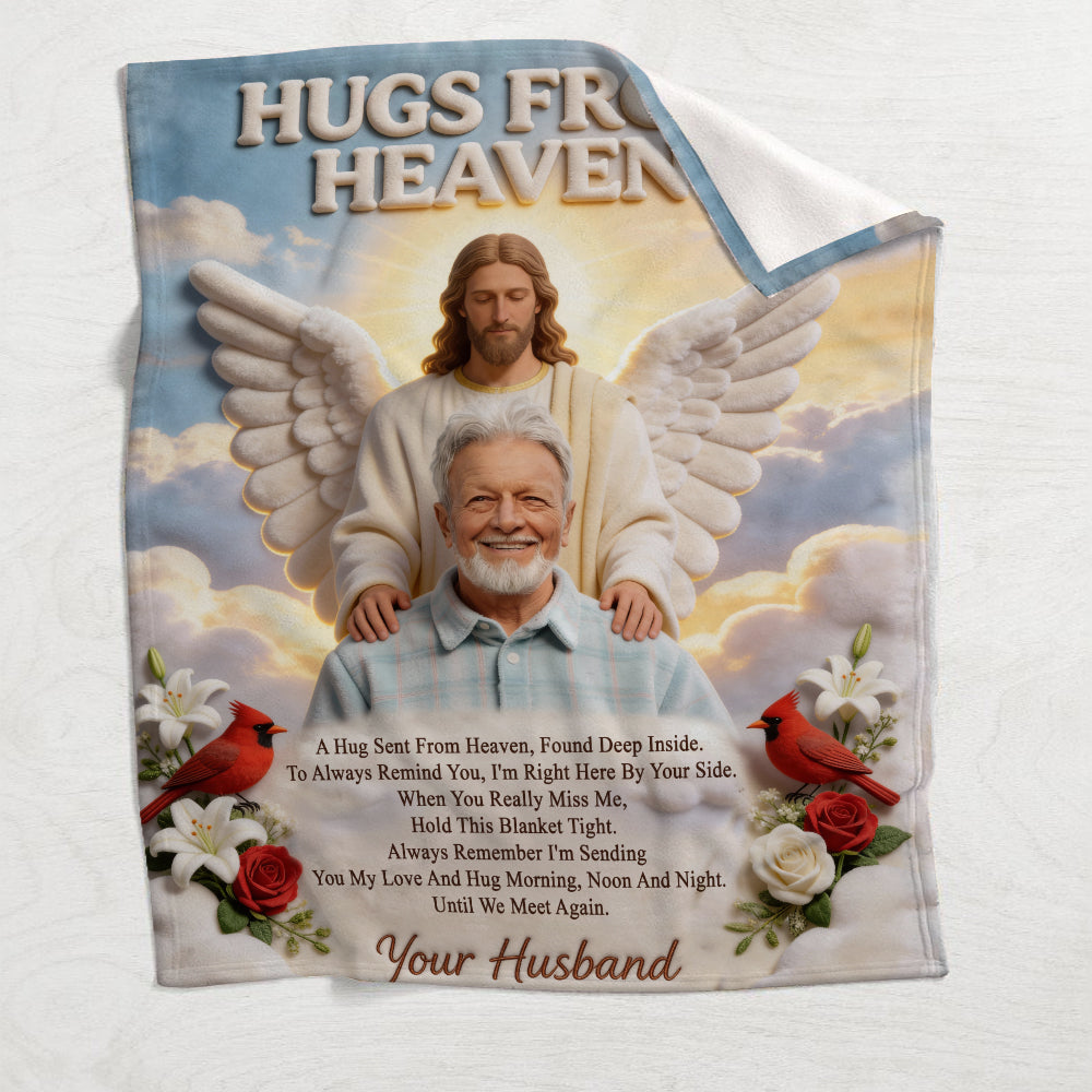 Memorial Gift, Hugs From Heaven - Personalized Memorial Blanket