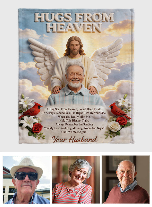 Memorial Gift, Hugs From Heaven - Personalized Memorial Blanket