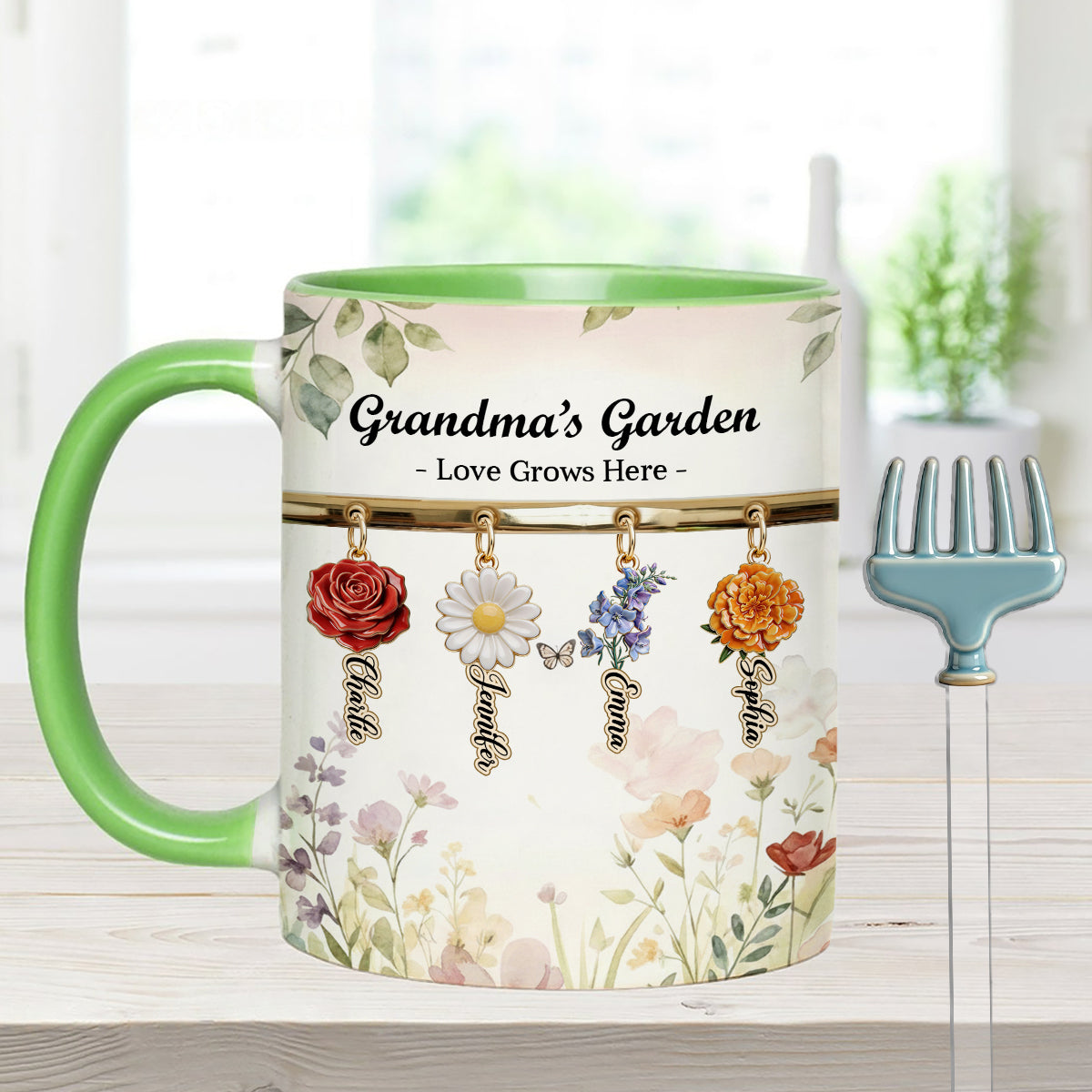 Love Grows Here - Personalized Grandma Set Accent Mug with Acrylic Stirrers